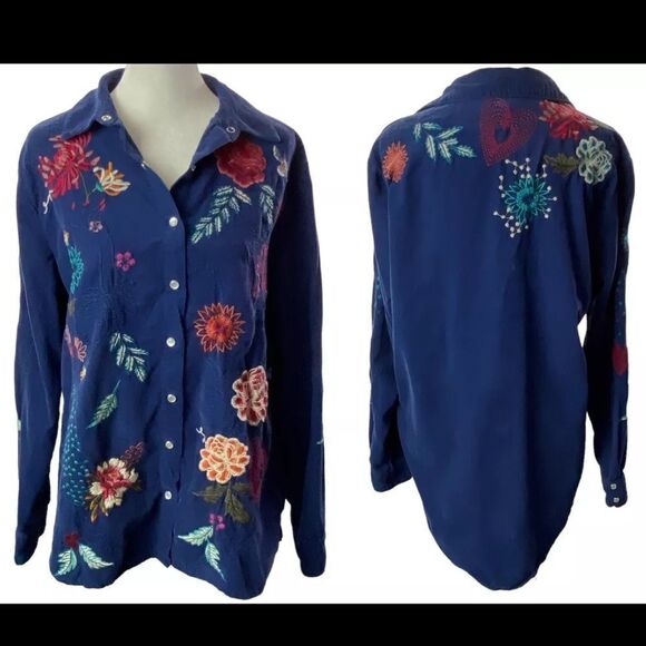 Johnny Was Workshop Lina Pearl Button Corduroy Shirt Sz Medium NWT - Picture 1 of 16